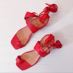 Free People Red Lace Up Open Toe Sandals
